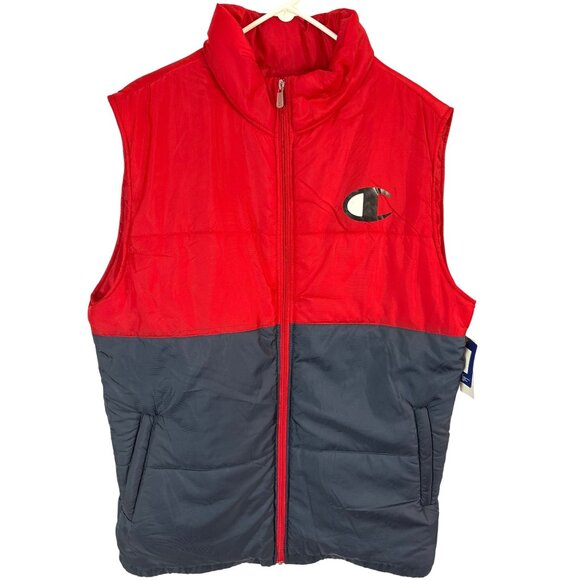 Champion Red Navy Colorblock Puffer Vest Large Tall LT New with Tags - Picture 1 of 6